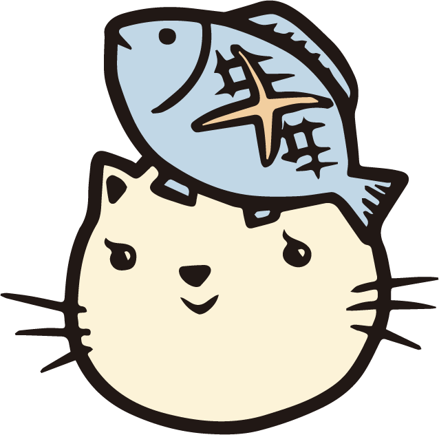 魚を頭にのせた猫のイラスト